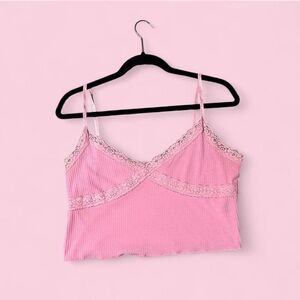 Pink Lace Trim Women's Top